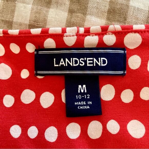Lands' End Women's Front Fit and Flare Dress Red and White Polka Dot Size M - Picture 3 of 3